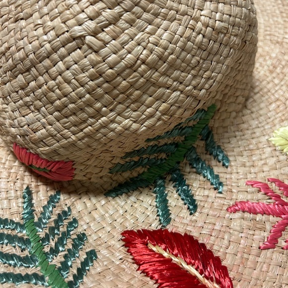 Anthropolgie Straw Hat Embroidered Sun Hat Mother Nature Floppy OS Resort Summer - Picture 4 of 10